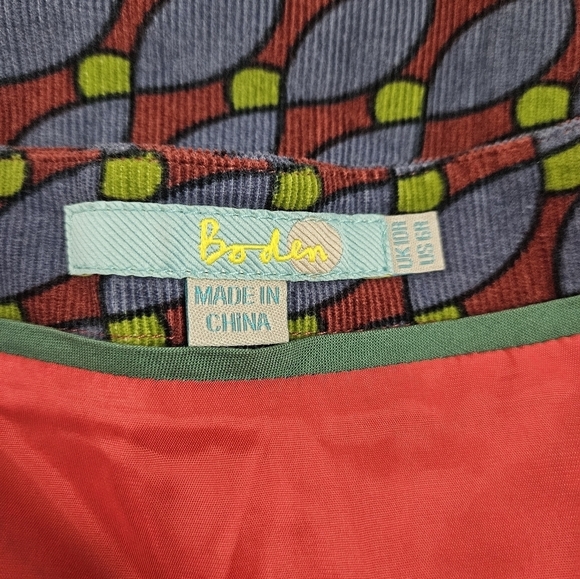 Boden Rust & Blue Geometric Corduroy Short Sleeve Sheath Dress Size 6 Women F46 - Picture 10 of 11